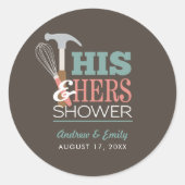 Sticker Rond Bride et mari balai marteau pratique douche (Devant)