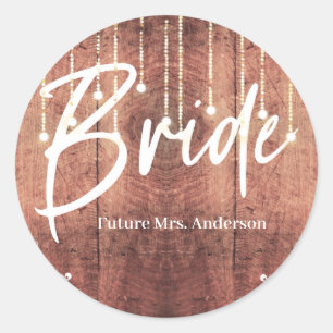 Sticker Rond Bride Lace bois texture lumières à cordes rustique