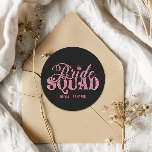 Sticker Rond Bride Squad Bright Pink