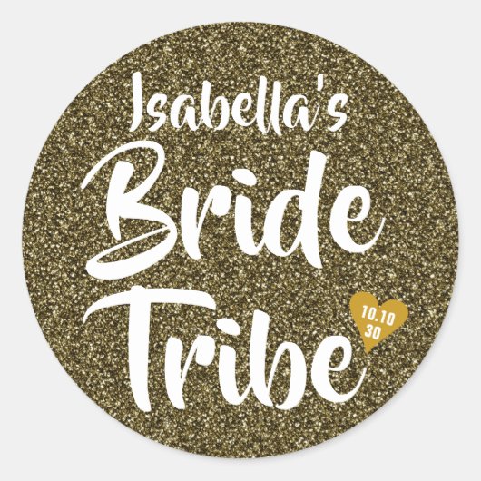 Sticker Rond Bride Tribe Gold Date Coeur Parties scintillant pe (Devant)