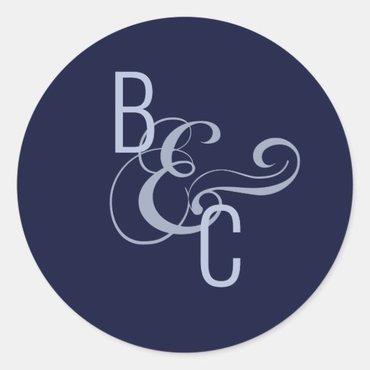 Sticker Rond Brides Chambres Monogramme Marine Bleu Mariage mod (Devant)