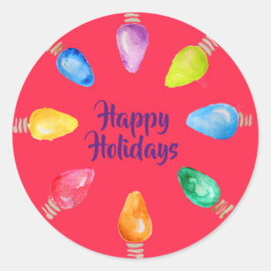Sticker Rond Bright Christmas Bulbs Happy Holidays