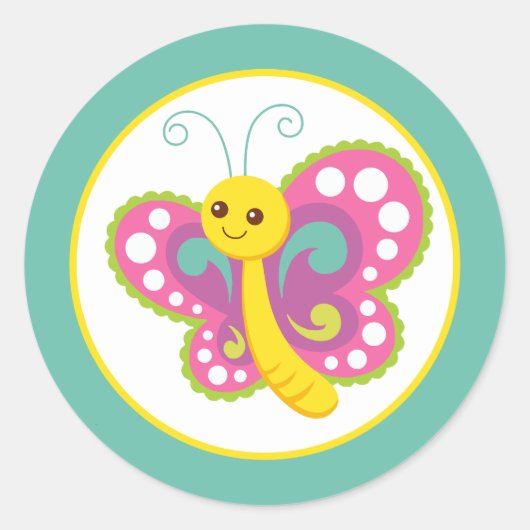Sticker Rond Bright Colorful Papillon Kids Design de dessin (Devant)
