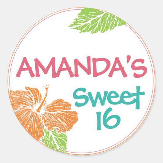 Sticker Rond Bright Colours Island Luau fête d'anniversaire (Devant)