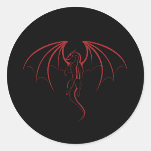 Sticker Rond Bright Crimson Red Mythic Dragon Emblem
