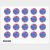 Sticker Rond Bright Fleur sauvage Pink Blue fête d'anniversaire (Feuille)