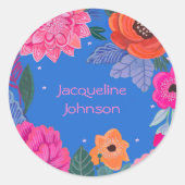Sticker Rond Bright Fleur sauvage Pink Blue fête d'anniversaire (Devant)