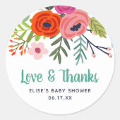 Sticker Rond Bright Floral Love and Thanks Baby shower (Devant)