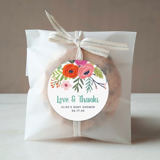 Sticker Rond Bright Floral Love and Thanks Baby shower