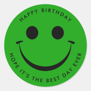 Sticker Rond Bright Green Happy Face Anniversaire