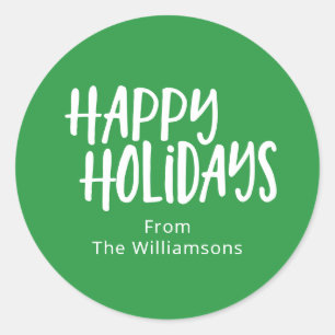 Sticker Rond Bright Green Happy Holidays Personnalisé Nom de fa