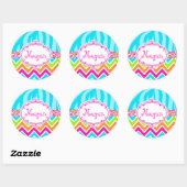 Sticker Rond Bright Leopard Zebra Imprimer Chevron Monogramme (Feuille)