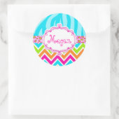 Sticker Rond Bright Leopard Zebra Imprimer Chevron Monogramme (Sac)