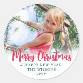 Sticker Rond Bright Modern Script Joyeux Noël Simple Photo (Devant)
