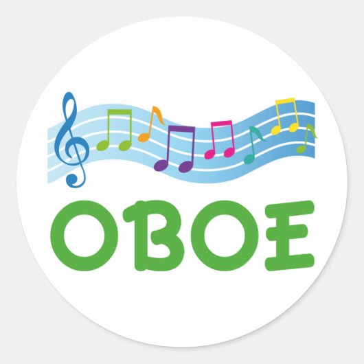 Sticker Rond Bright Music Staff Oboe Cadeau (Devant)
