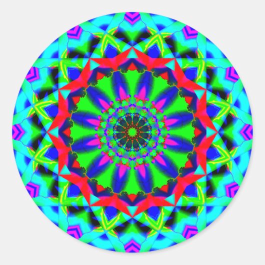 Sticker Rond Bright Neon Kaleidoscope | Mandala Abstrait (Devant)