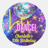 Sticker Rond Bright Neon Pink Glow Disco Dansons Party (Devant)
