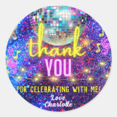 Sticker Rond Bright Neon rose brillant Disco Dance Party Merci (Devant)