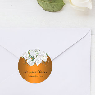Sticker Rond Bright Orange et blanc Mariage de bouquet nuptial