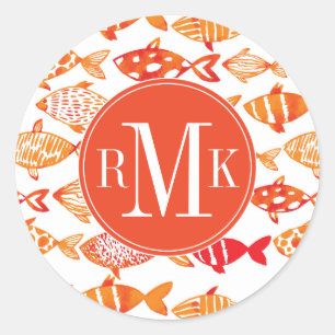 Sticker Rond Bright Orange Watercolor Fish