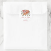 Sticker Rond Bright Peach et Orange Floral Mariage (Sac)