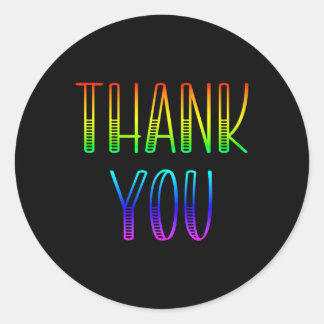 Sticker Rond Bright Rainbow Whimsical Merci noir
