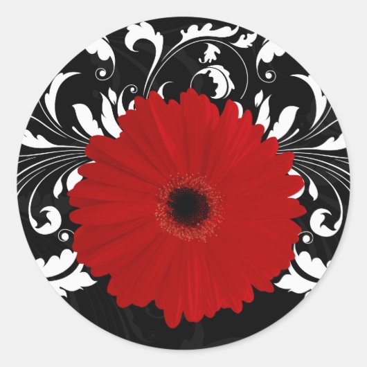 Sticker Rond Bright Red Gerbera Daisy on Black (Devant)