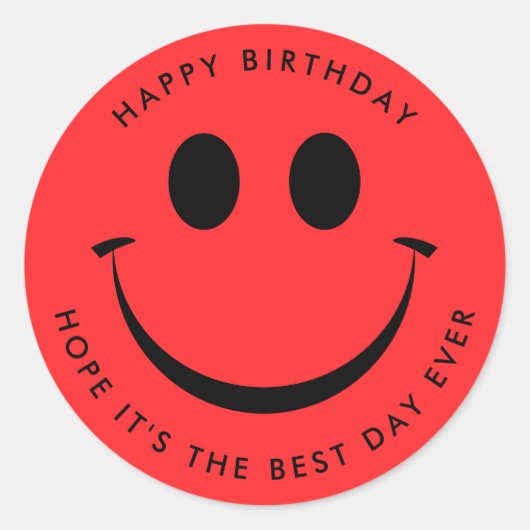 Sticker Rond Bright Red Happy Face Anniversaire (Devant)