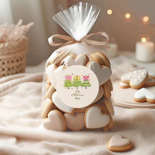 Sticker Rond Bright Ribbon Trees Holiday Family