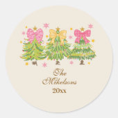Sticker Rond Bright Ribbon Trees Holiday Family (Devant)