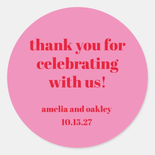 Sticker Rond Bright rose rouge rétro Merci de mariage personnal (Devant)