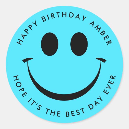 Sticker Rond Bright Turquoise Happy Face Anniversaire Amusant (Devant)