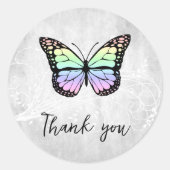 Sticker Rond Brillant Merci à papillon arc-en-ciel (Devant)