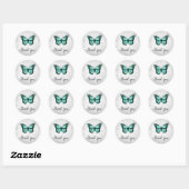 Sticker Rond Brillant Merci papillon Turquoise (Feuille)