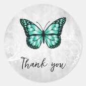 Sticker Rond Brillant Merci papillon Turquoise (Devant)