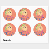 Sticker rond brillant 'Peach Pia' (Feuille)