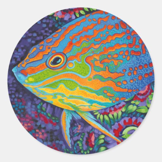 Sticker Rond Brillant poisson tropical I (Devant)