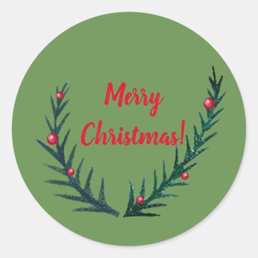 Sticker Rond Brindilles de Noël, Joyeux Noël (Devant)