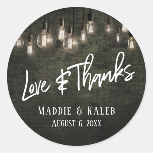 Sticker Rond Briques gris foncé Edison Lights Love & Thanks (Devant)