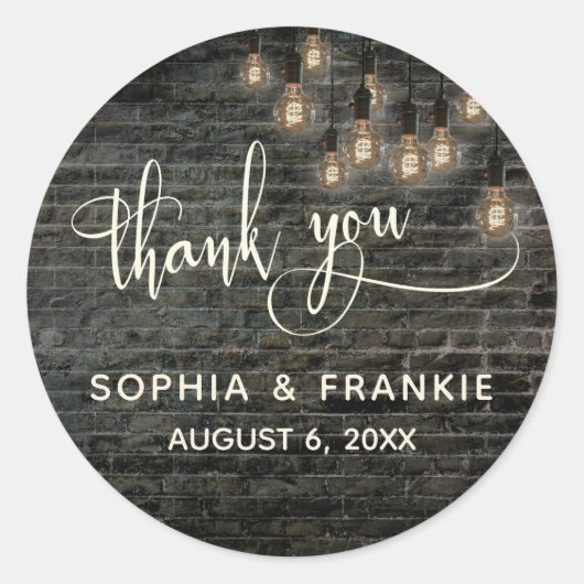 Sticker Rond Briques industrielles Merci, lumières Edison Vinta (Devant)