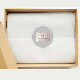 Sticker Rond Brise-brosse chic Faux Rose Gold sur Soft Grey