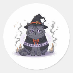 Sticker Rond Brit Familiar - British Shorthair Witch