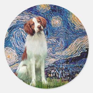 Sticker Rond Brittany Spaniel 3 - Nuit étoilée