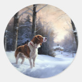 Sticker Rond Brittany Spaniel Laissez Neige Noël (Devant)