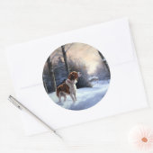 Sticker Rond Brittany Spaniel Laissez Neige Noël (Enveloppe)