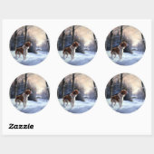 Sticker Rond Brittany Spaniel Laissez Neige Noël (Feuille)
