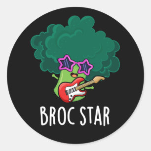 Sticker Rond Broc Star Funny Brocolli Rock Star Pun Dark BG