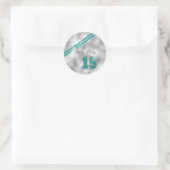 Sticker Rond Brocade Argent quinzième anniversaire ID Turquoise (Sac)
