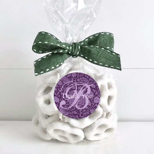 Sticker Rond Brocade violet Merci de monogramme de Brocade