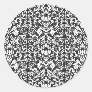 Sticker Rond Brocard de dentelle en damas noir et blanc vintage